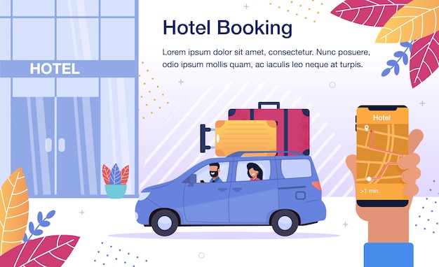 Vector hotel room booking online service poster