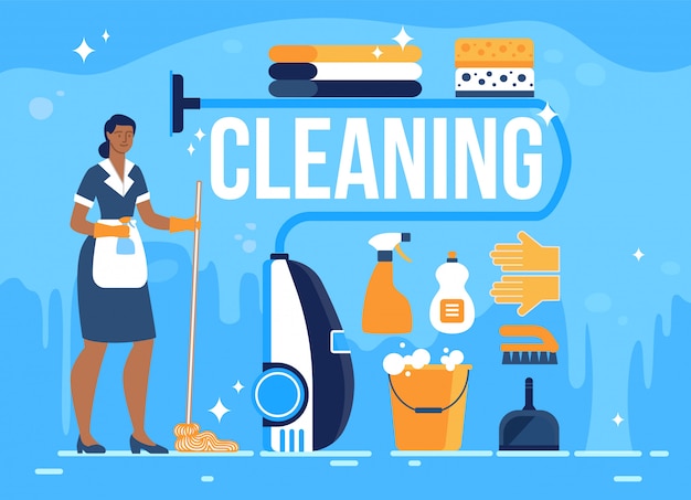 Hotel room cleaning service flat banner