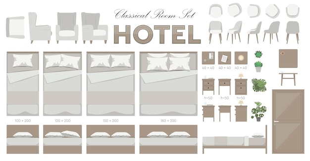 Vector hotel room vector set