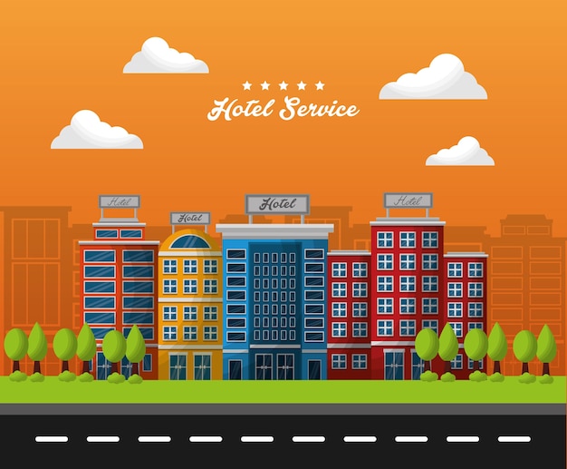 hotel service colorful buildings lodging