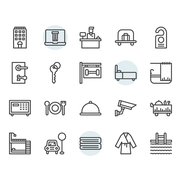 Hotel service icon and symbol set in outline