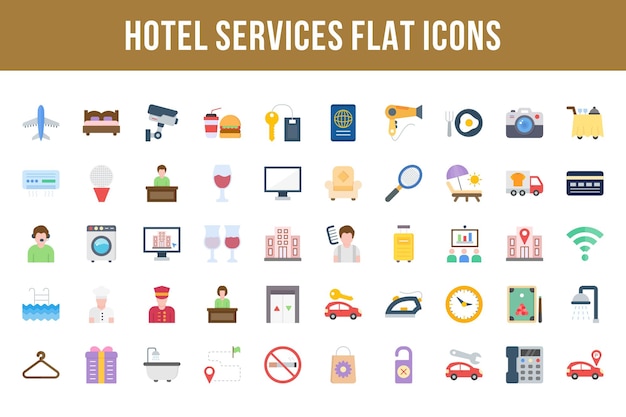 Гостиничные услуги плоские многоцветные иконки