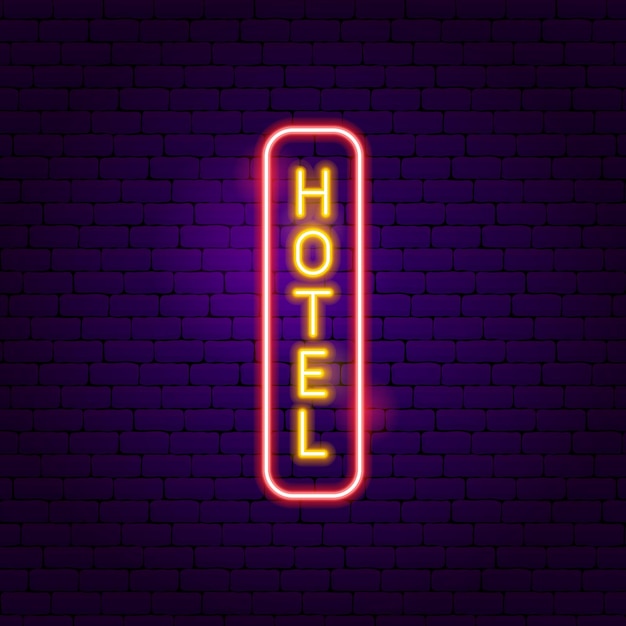 Vector hotel verticaal neonlabel. vectorillustratie van straatpromotie.