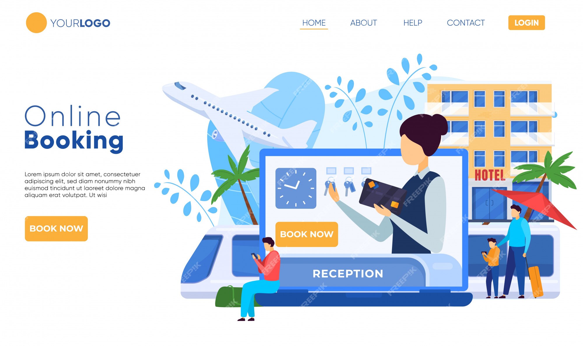 Premium Vector Hotel website design, online booking service, people