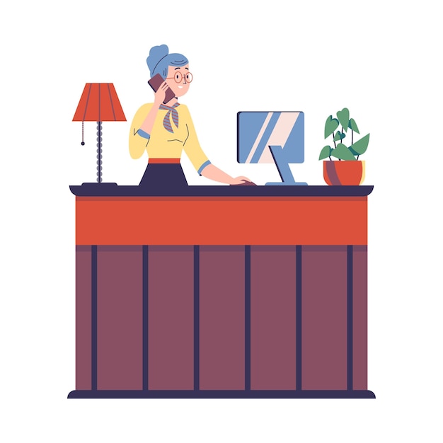 Hotelreceptionist maken appartementen reservering vectorillustratie geïsoleerd