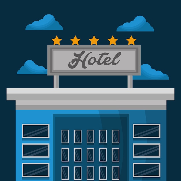 Hotelservice gebouw onderdak wolken vectorillustratie