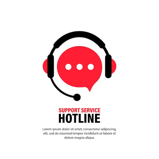 Hotline-ondersteuningsservice met koptelefoon. assistent-operator rinkelende badge, callcenter. ondersteuning, overleg, adviseur, secretaresse. live marketing, de hele dag hotline. vector, pictogram. eps-10.