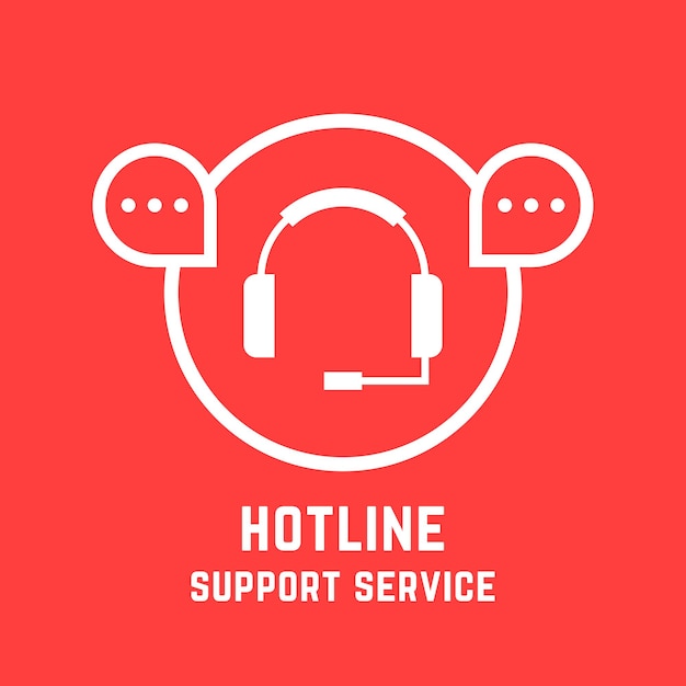 Hotline support service mark. concept of ask helpline, social network, feedback, sale, webinar, chat answer, technician experience. flat style trend modern design vector illustration on red background