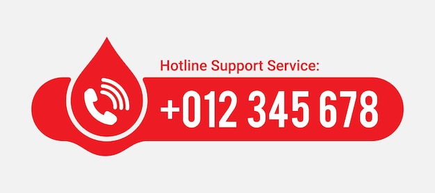 Vector hotline support service with phone number frame background template. drop water vector illustration