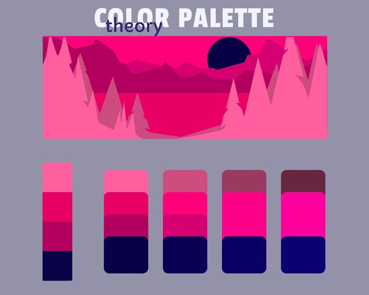 Vector hotpink crimson mediumvioletred midnightblue color palette color theory rgb color palette