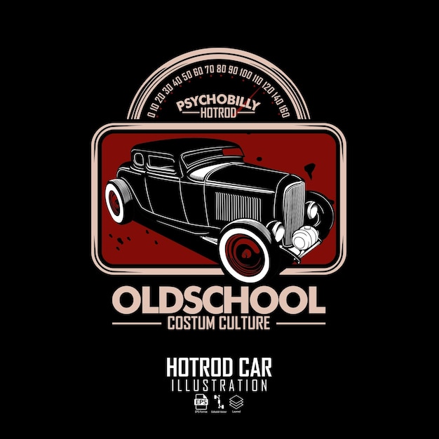 黒の背景とhotrod車のイラスト