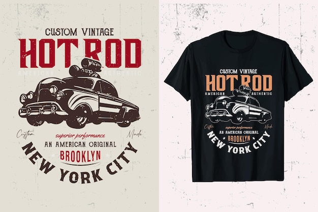 Vector hotrod car tshirt design vintage hotrod car vector tshirt graphic american hot rod old cars shirt