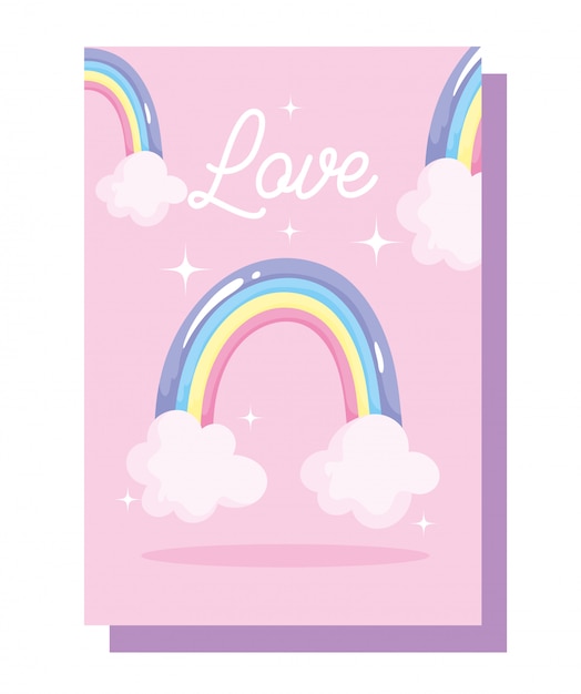 Hou van regenbogen wolken decoratie viering cartoon kaart ontwerp