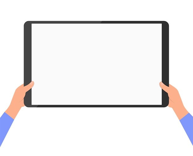 Houd de grote tablet met beide handen Vector illustratie platte cartoon ontwerp geïsoleerd op een witte achtergrond eps 10