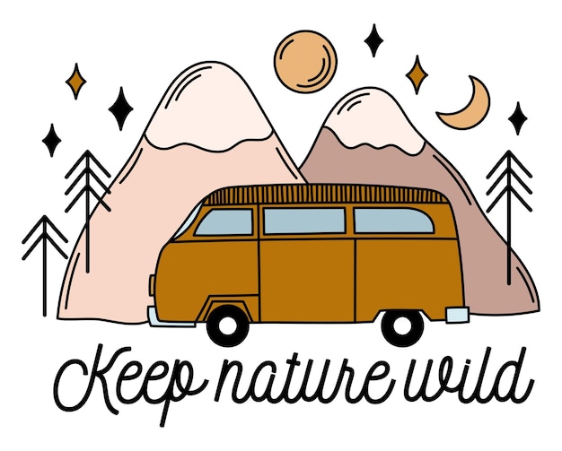 Houd de natuur wild. Camping outdoor avontuur vector ontwerp