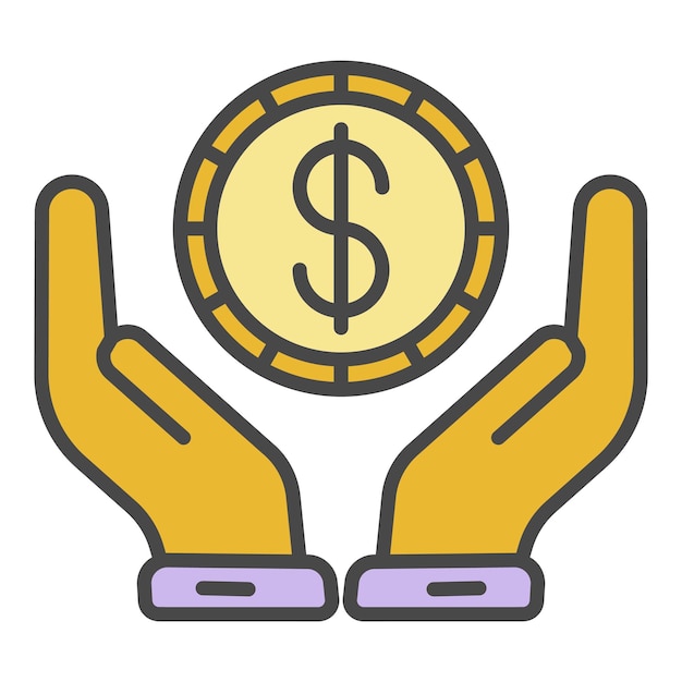 Vector houd geld handpictogram overzicht houd geld hand vector pictogram kleur plat geïsoleerd op wit