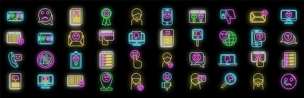 Houd niet van pictogrammen instellen vector neon