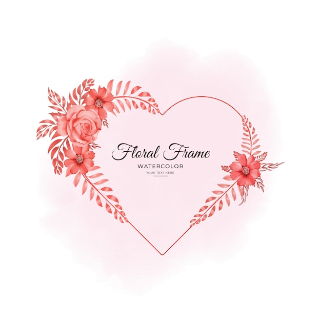Houd van aquarel bloemenframe-ontwerp in premium vectorformaat