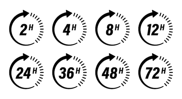 ベクトル タイマーアイコンのセット 8時間 24時間 48時間 黒と白のベクトル