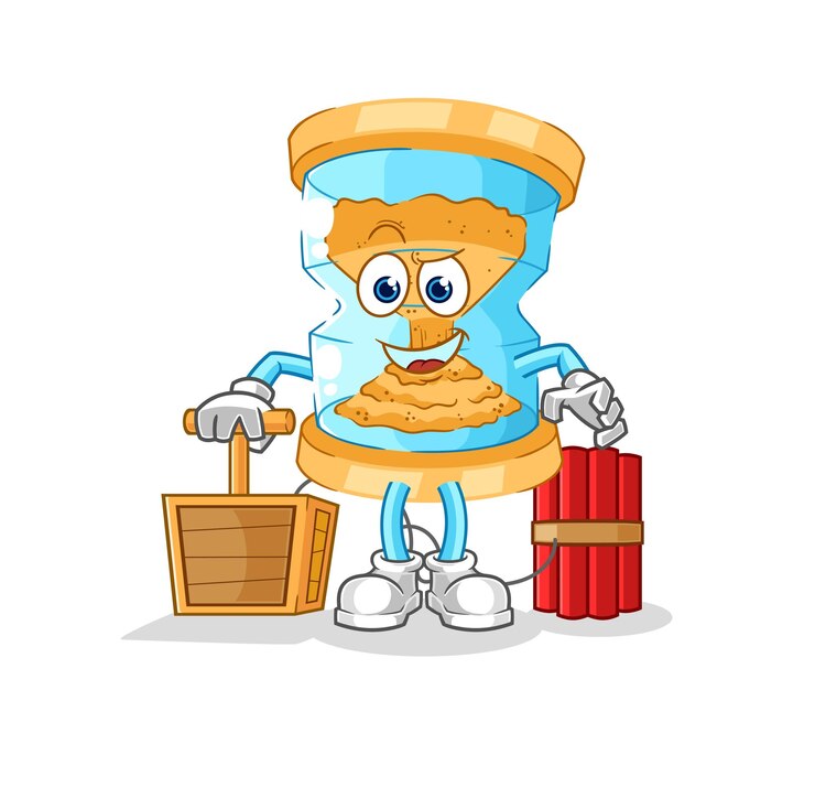 वेक्टर hourglass holding dynamite detonator cartoon mascot vector