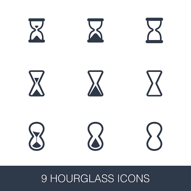 Hourglass icons set. Simple design glyph signs. Hourglass symbol template. Universal style icon, can be used for web and mobile UI