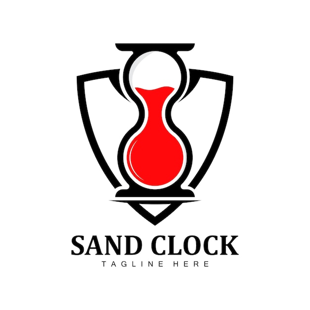 Clessidra logo clock time design illustrazione e modello del marchio del prodotto in stile sabbia e vetro