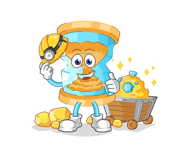 Hourglass miner with gold character cartoon mascot vector