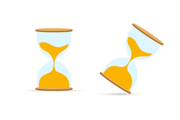 Vector hourglass timer sand as countdown with clock on white background vector illustration.