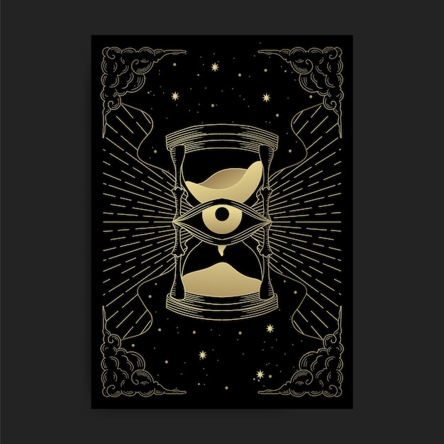 Hourglass with all seeing eye and star and moon decoration