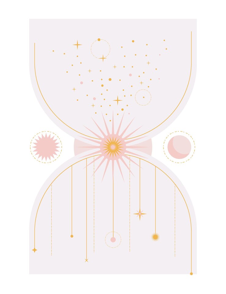 Vector hourglass with celestial symbols on a beige background composition with lunar sumbols