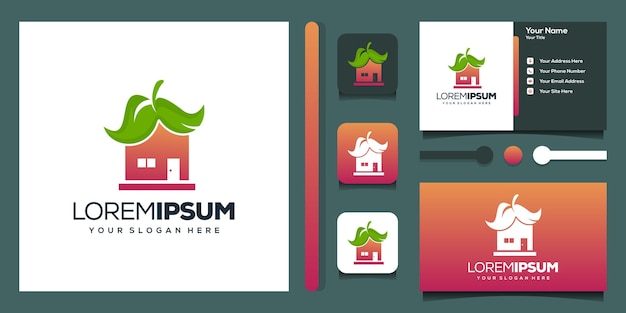 Hous with leafe modern logo design