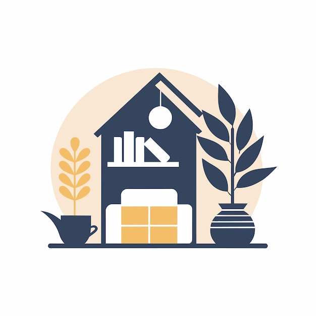 Vector a house adorned with a plant in a pot creating a cozy atmosphere in a residential setting a simple yet stylish logo that evokes a sense of comfort and sophistication for a modern home goods store