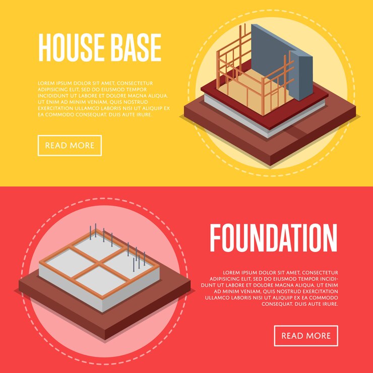 Vector house base construction banner web set