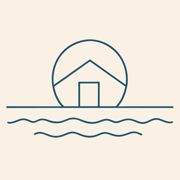 house at the beach vector illustration line art