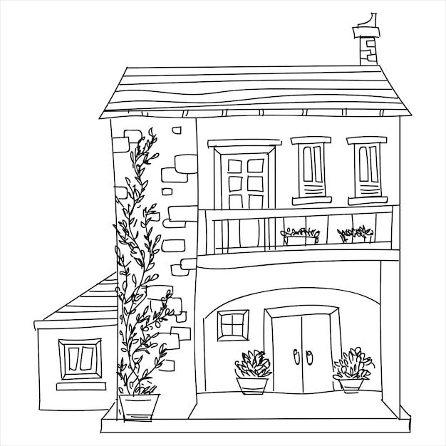 House In black and White Hand Drawn Vector