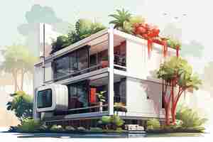 Vector house on the blueprint construction concept 3d illustration