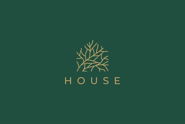 House Branch Logo Rustic Nature Plant Wood Nest Tree Home Property Real Estate Village Cottage