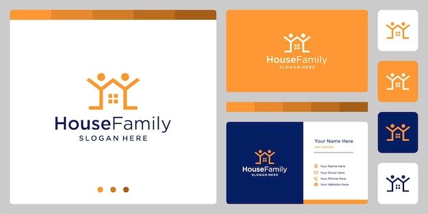 Vector house building design logo with family logo. business card design