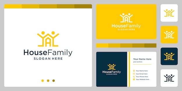 House building design logo with family logo and initial letter a. business card design