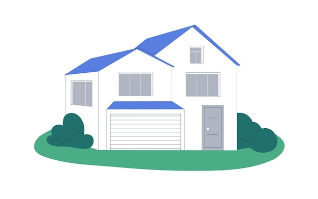 house building exterior residential home facade real estate property residence construction with garage windows residence architecture flat vector illustration isolated on white background