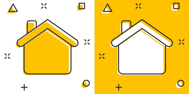 House building icon in comic style Home apartment vector cartoon illustration pictogram House dwelling business concept splash effect