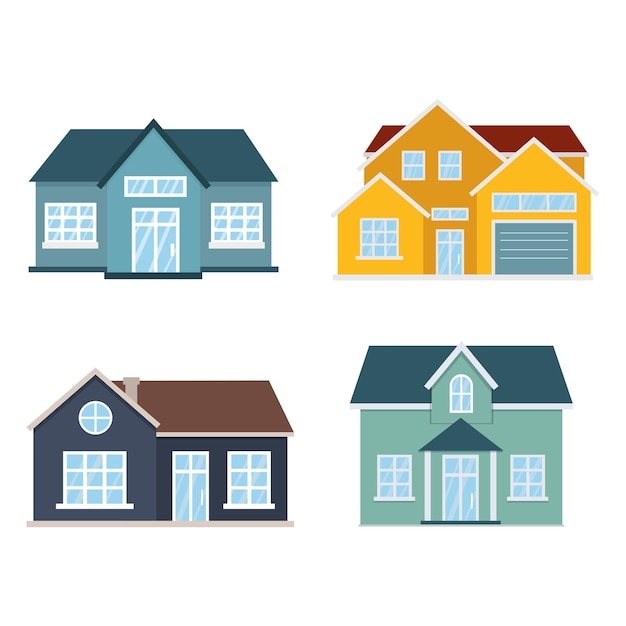 House building illustration set. Flat vector illustration.