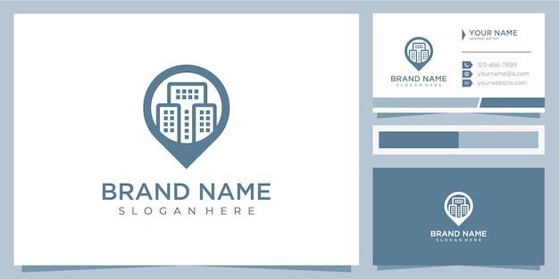 House and building location logo design template with creative line art pin logo illustration