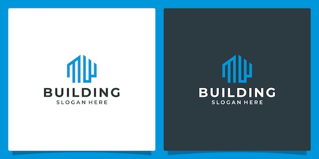 House building logo with initial letter m and w vector illustration graphic design in line art style good for brand advertising real estate construction building and home