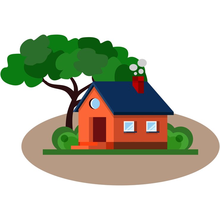 Vector house building with a tree flat illustration
