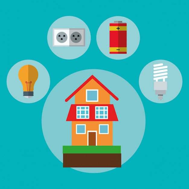 Vector house bulb battery and plug icon