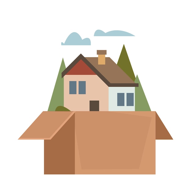 Casa in una scatola di cartone il concetto di acquisto o vendita di una casa con un agente immobiliare o trasloco