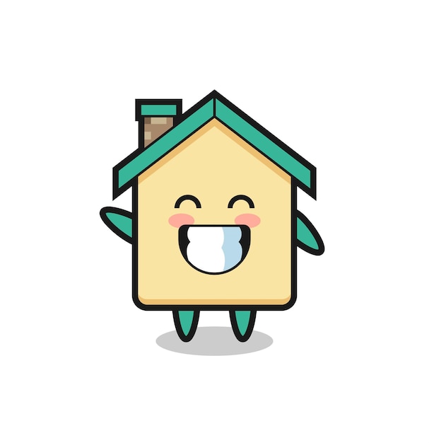 House cartoon character doing wave hand gesture , cute design