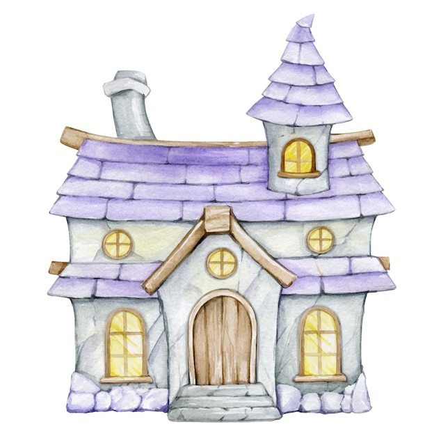 House castle stone handdrawn in cartoon style Abstract object for Halloween