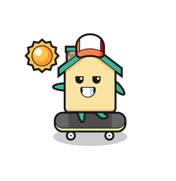 ハウスキャラクターイラストがスケートボードに乗る、キュートなデザイン